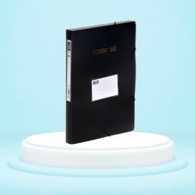 Mapa din plastic cu cotor de 2.5cm, elastic pe colturi, cul albastra si negru, T2000